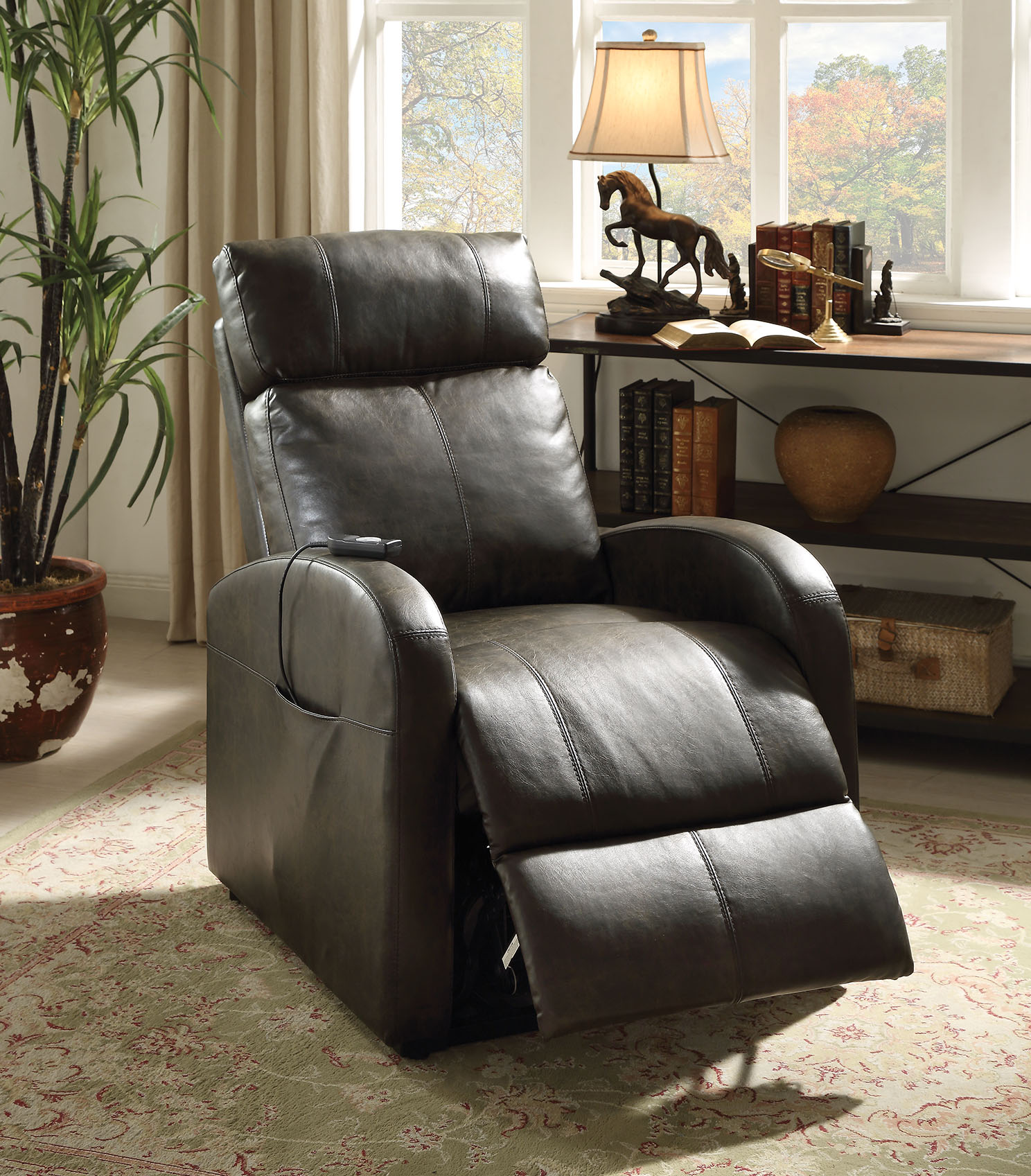 285712_1 28" X 37" X 40" Dark Gray Pu Recliner With Power Lift